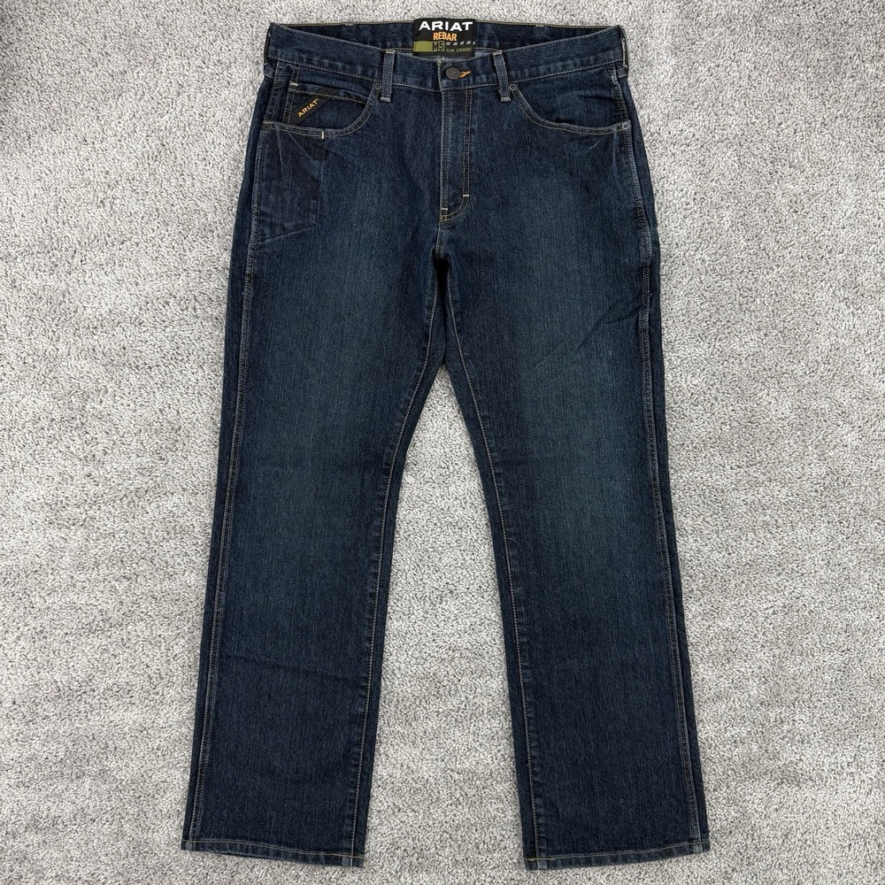 Ariat Rebar M5 Slim Straight Jeans Men's 34x32 Dark Wash Western Cowboy